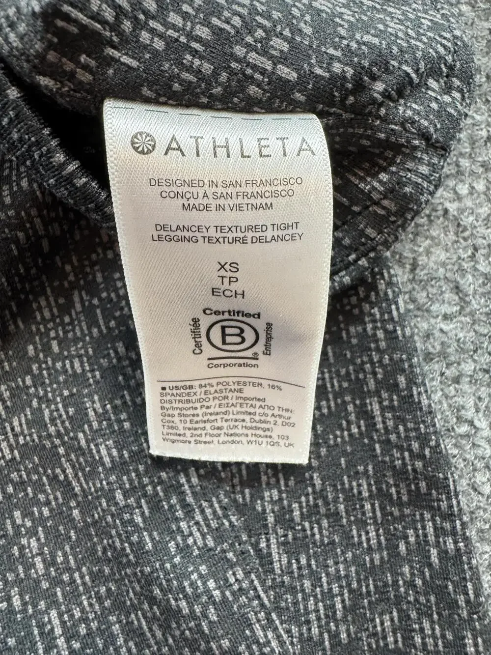 Athleta Delancey Textured Tight Leggings Womens XS Gray Ankle Yoga Gym Pants